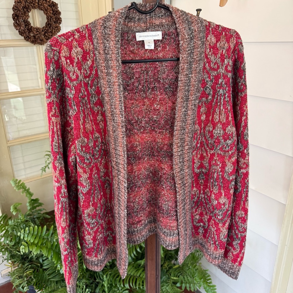 Christopher & Banks Red and Gray Cardigan